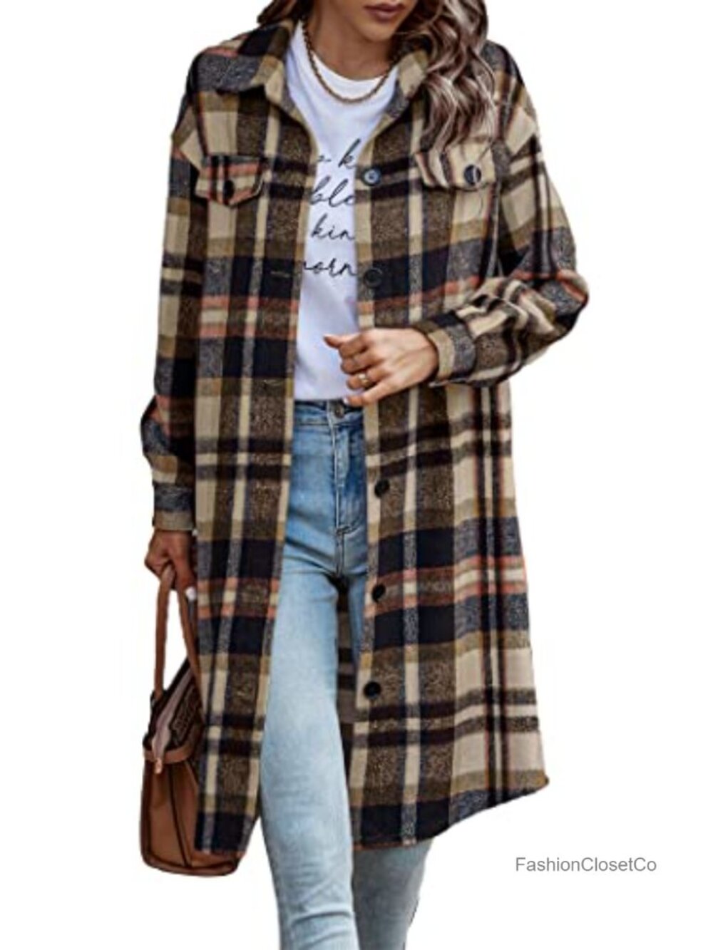 Womens Plaid Shacket Jacket Flannel Button Down Shirt Oversized